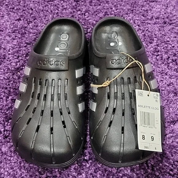 adidas | Shoes | Nwt Adidas Adilette Clogs Slip On Clogs Black Silver  Unisex | Poshmark